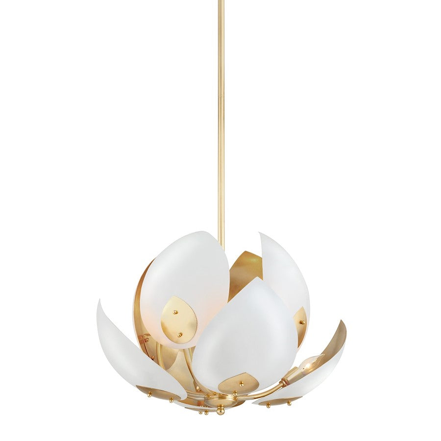 Hudson Valley Lotus 8 Light Chandelier, Gold Leaf/White Shade - 5708-GL-WH