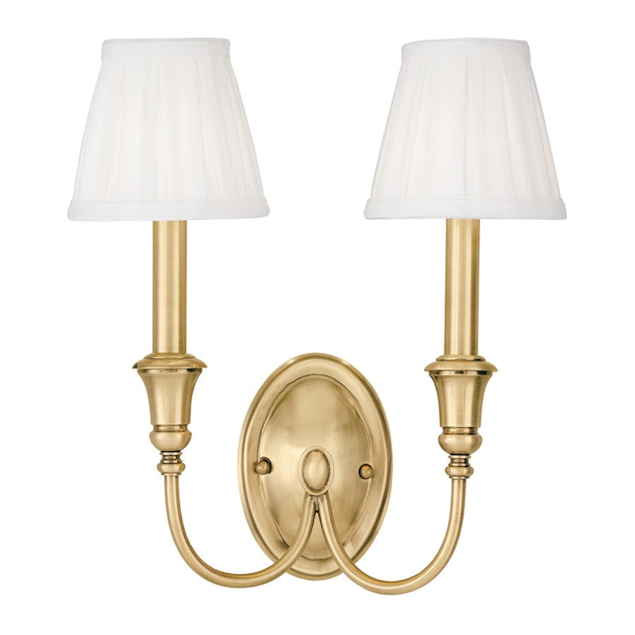 Hudson Valley Jaden 2 Light Wall Sconce, Aged Brass/Off White - 6112-AGB