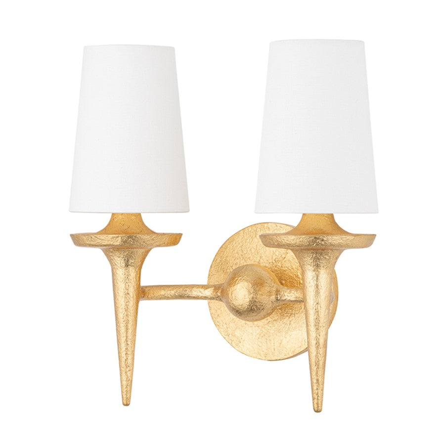 Hudson Valley Torch 2 Light Wall Sconce, Gold Leaf - 6602-GL