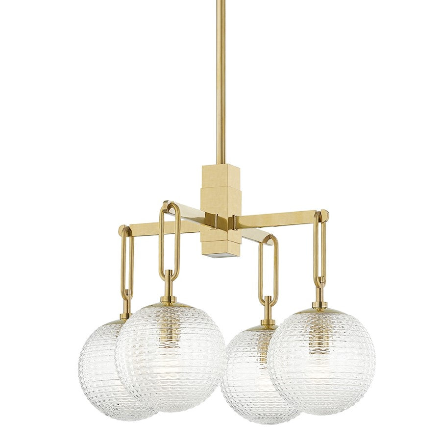 Hudson Valley Jewett 4 Light Chandelier, Aged Brass/Clear Glass - 7104-AGB