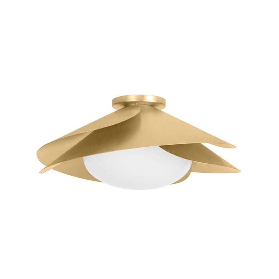 Hudson Valley Brookhaven 1 Light 8" Flush Mount, Vintage Gold/White - 7215-VGL