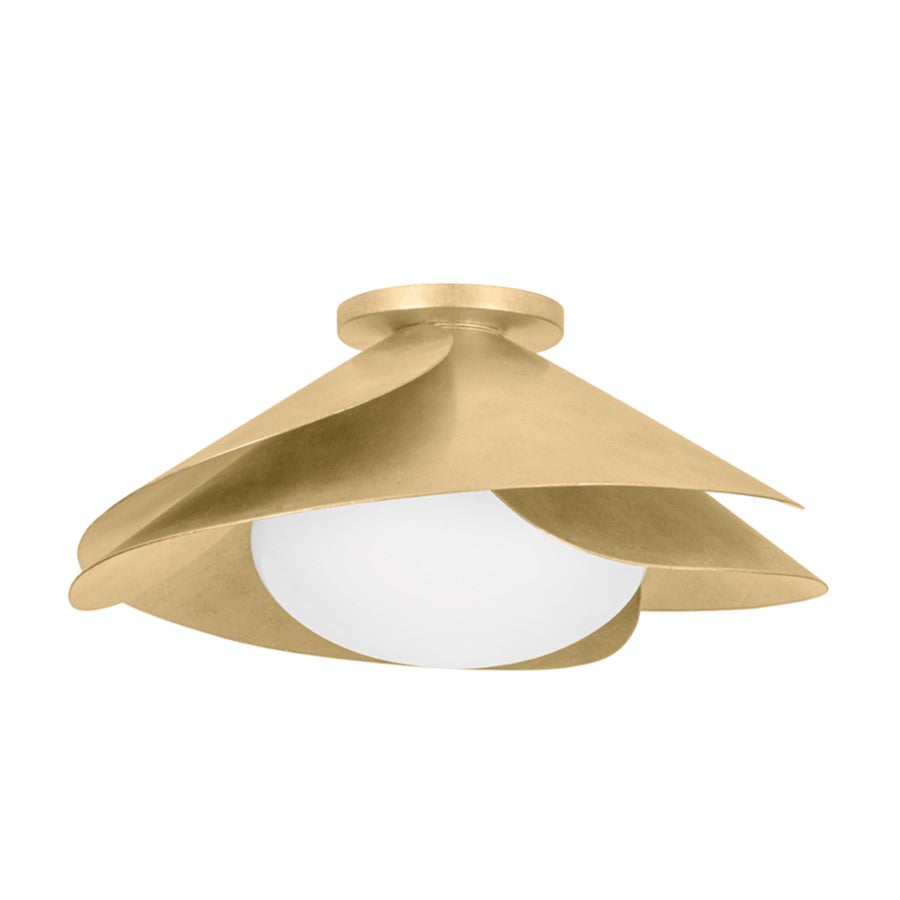 Hudson Valley Brookhaven 1 Light 9" Flush Mount, Vintage Gold/White - 7222-VGL