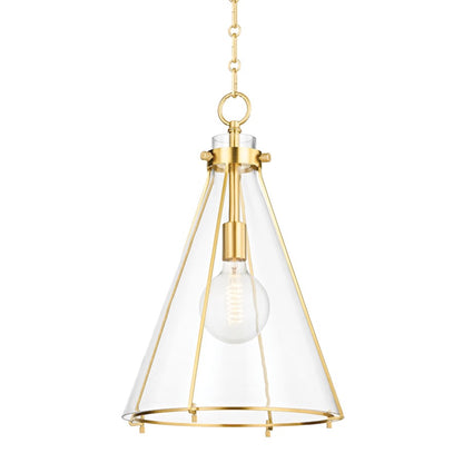 Hudson Valley Eldridge 1 Light Pendant, Aged Brass/Clear - 7304-AGB