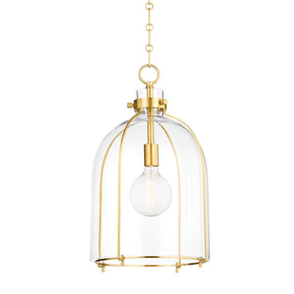 Hudson Valley Eldridge 1 Light 16" Pendant, Aged Brass/Clear - 7306-AGB