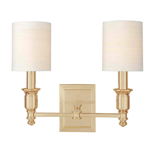 Hudson Valley Whitney 2 Light Wall Sconce, Aged Brass/Off White - 7502-AGB