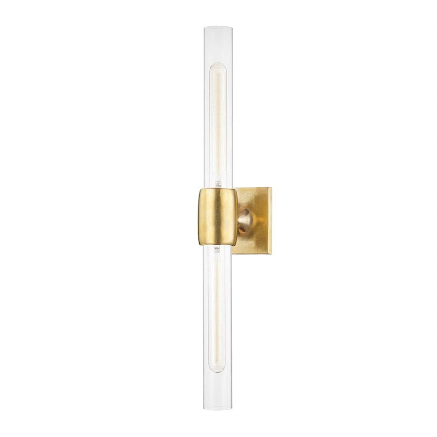 Hudson Valley Hogan 2 Light Wall Sconce in Aged Brass/Clear - 7552-AGB