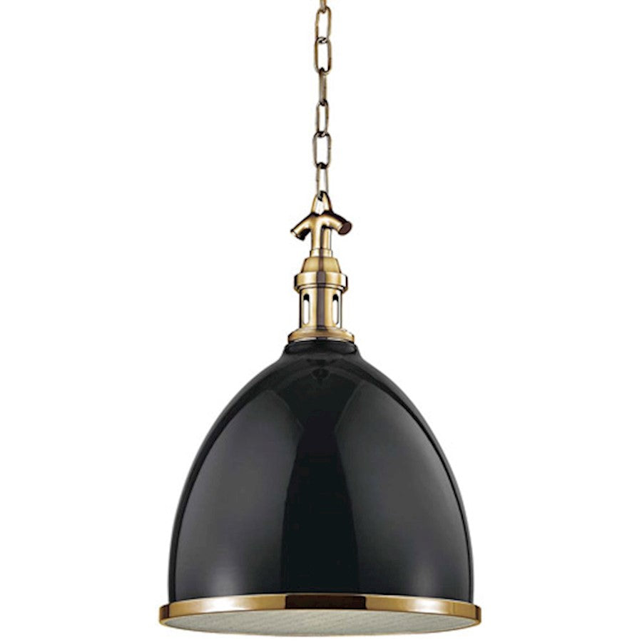 Hudson Valley Viceroy 1 Light 17" Pendant, Black/Aged Brass - 7714-BAGB