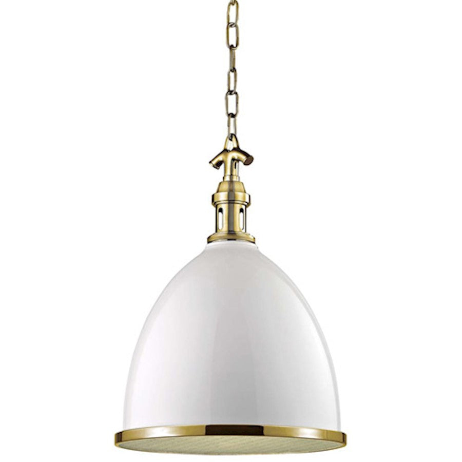 Hudson Valley Viceroy 1 Light 17" Pendant, White/Aged Brass - 7714-WAGB