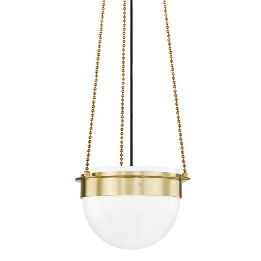 Hudson Valley Silo 1 Light 12" Pendant, Aged Brass/White - 7715-AGB