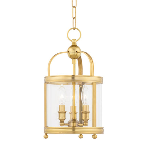 Hudson Valley Larchmont 3 Light Lantern, Aged Brass/Clear - 7809-AGB