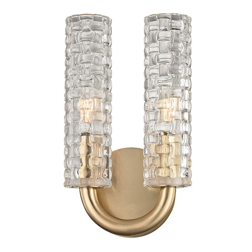 Hudson Valley Dartmouth 2 Light Wall Sconce, Aged Brass/Clear - 8010-AGB