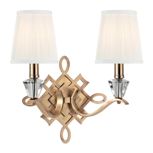 Hudson Valley Fowler 2 Light Wall Sconce, Aged Brass/White/Pleated - 8182-AGB
