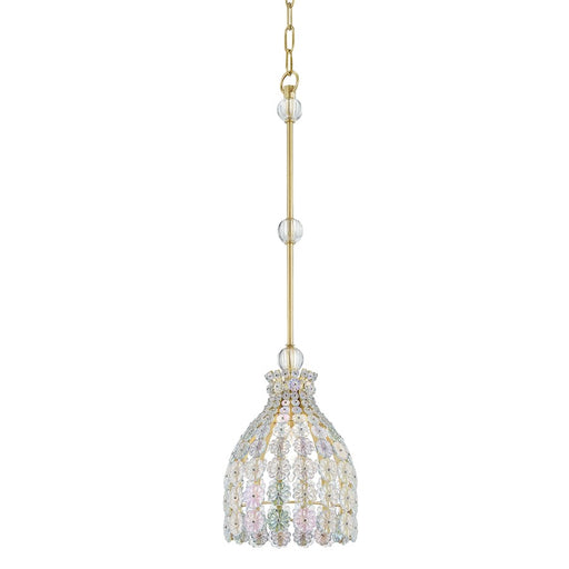 Hudson Valley Floral Park 1 Light Pendant, Aged Brass/Clear Glass - 8208-AGB
