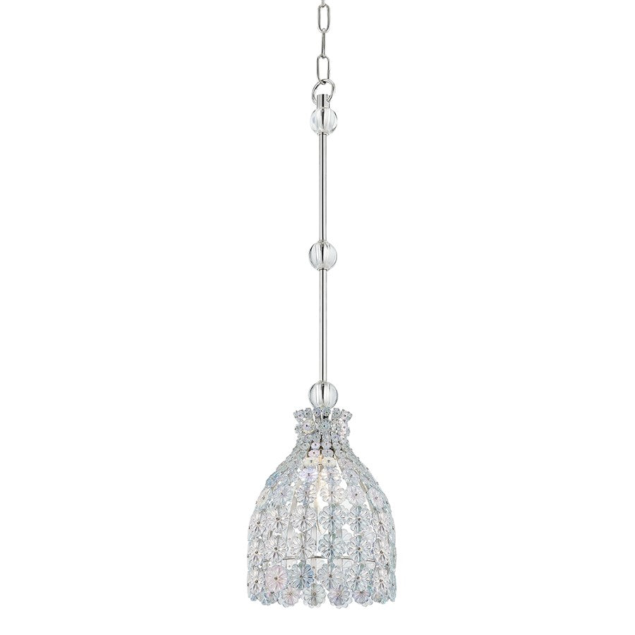 Hudson Valley Floral Park 1 Light Pendant, Polished Nickel/Clear Glass - 8208-PN