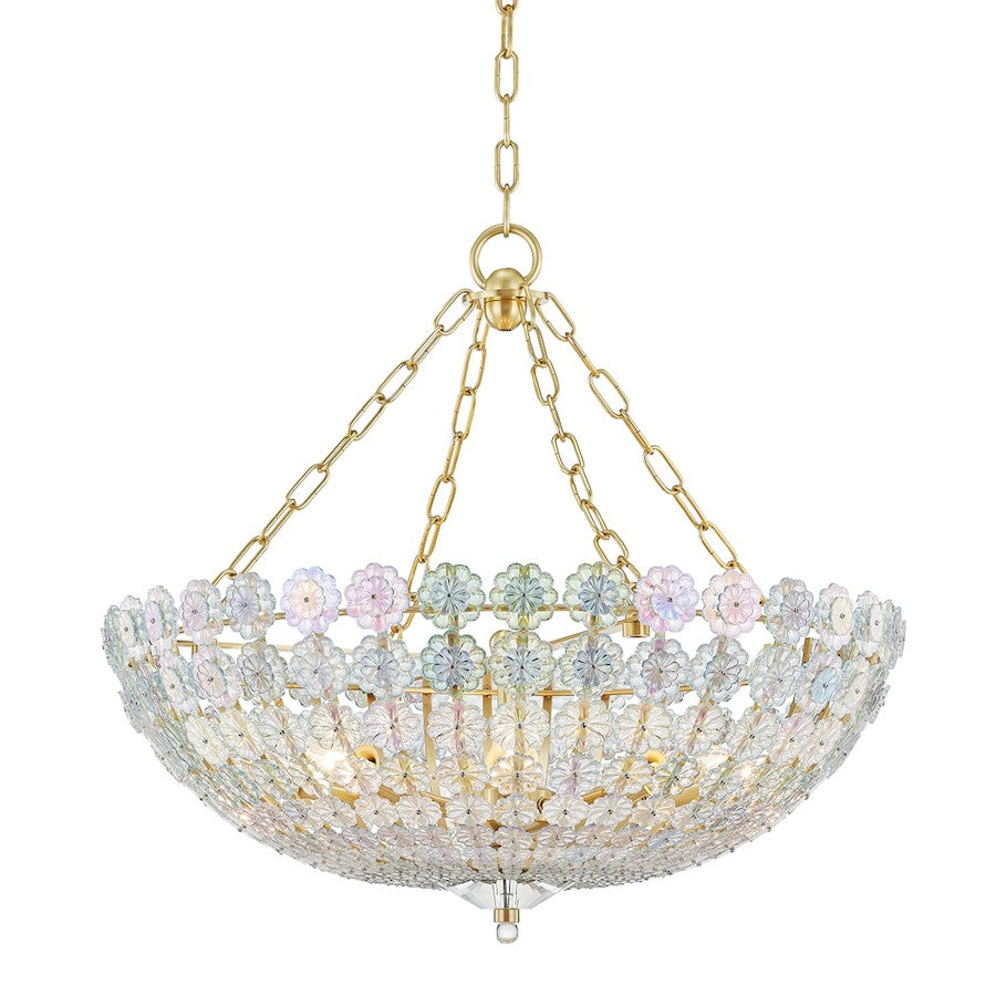 Hudson Valley Floral Park 8 Light Chandelier, Aged Brass/Clear Glass - 8224-AGB