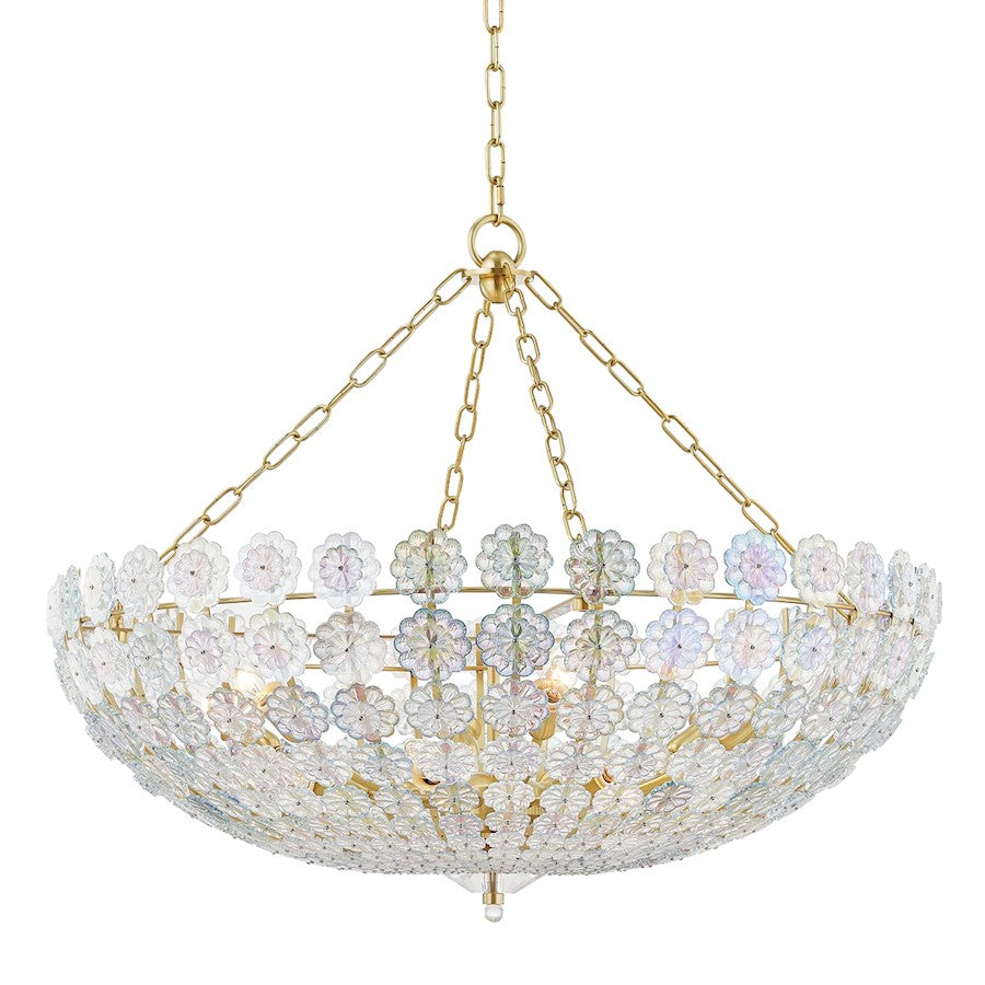 Hudson Valley Floral Park 12 Light Chandelier, Aged Brass/Clear Glass - 8234-AGB