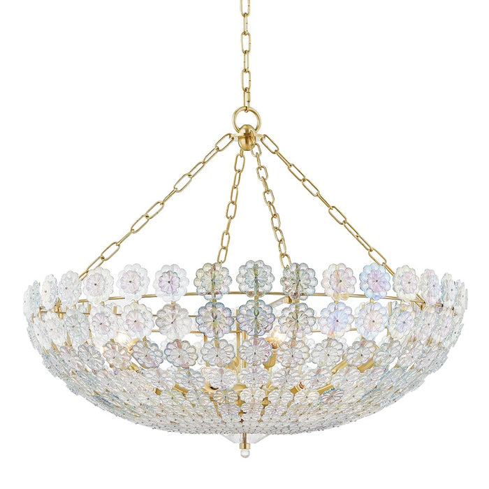 Hudson Valley Floral Park 12 Light Chandelier, Aged Brass/Clear Glass - 8234-AGB