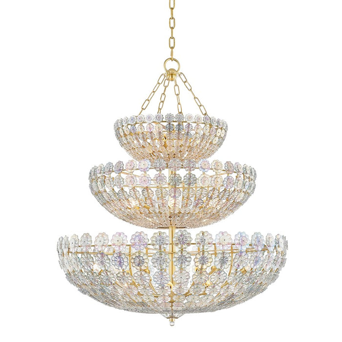 Hudson Valley Floral Park 24 Light Chandelier, Aged Brass/Clear Glass - 8239-AGB
