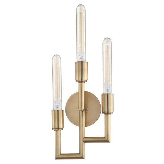 Angler 3 Light Wall Sconce, Aged Brass