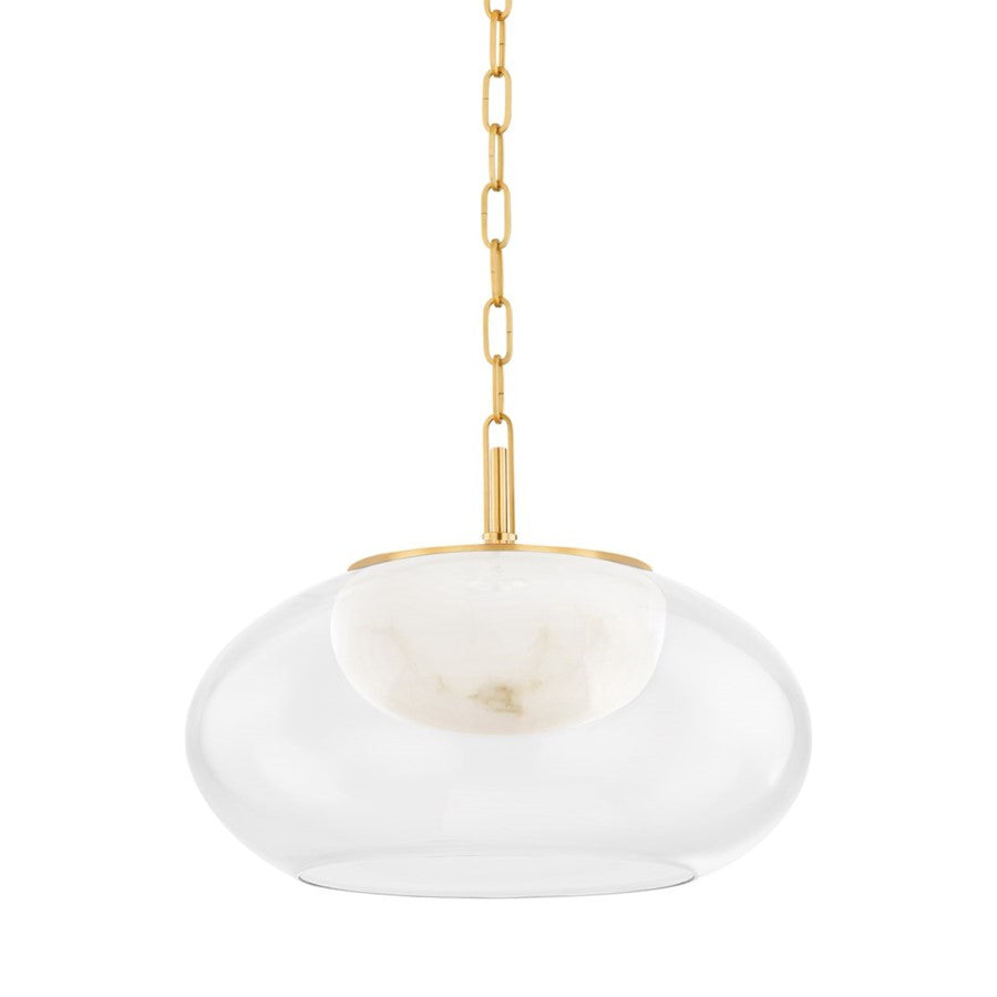 Hudson Valley Moore 1 Light Pendant, Aged Brass/White - 9017-AGB