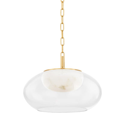 Hudson Valley Moore 1 Light Pendant, Aged Brass/White - 9017-AGB