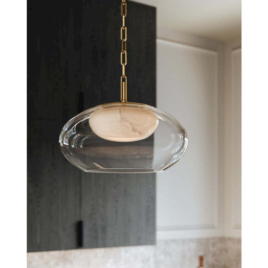 1 Light Pendant, Aged Brass/White