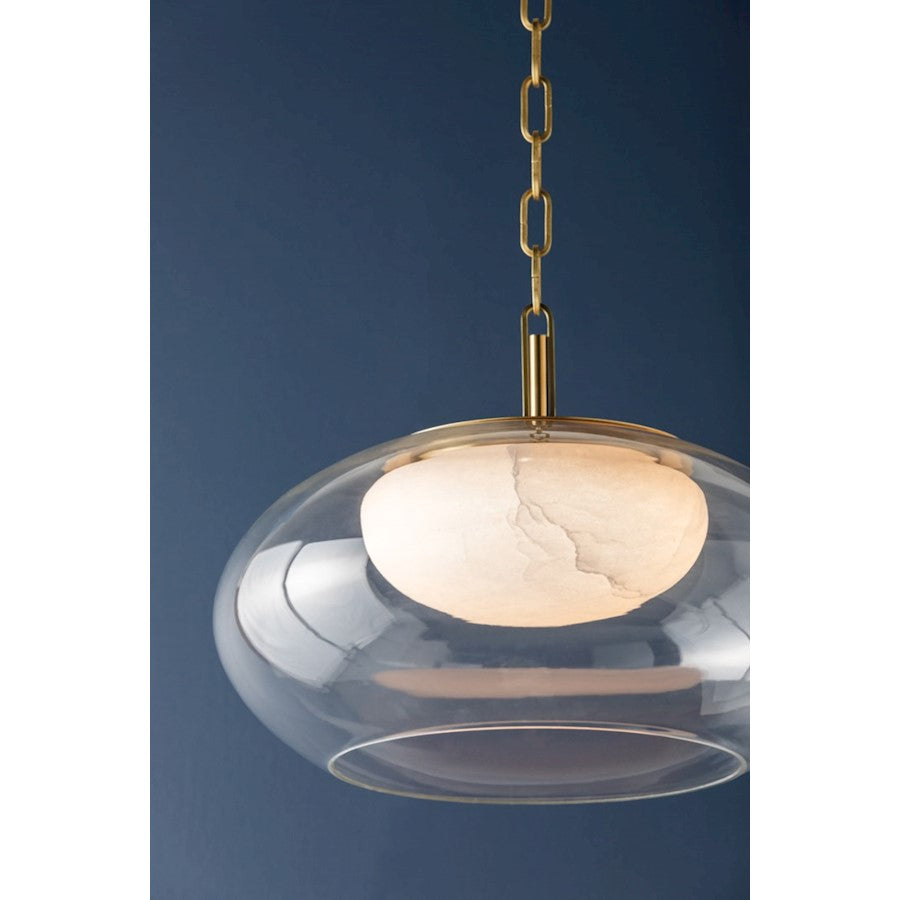 1 Light Pendant, Aged Brass/White