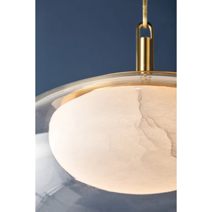 1 Light Pendant, Aged Brass/White