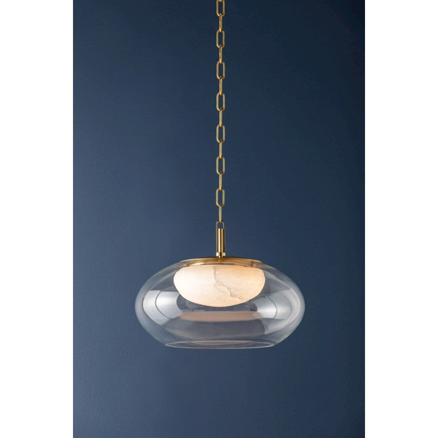 1 Light Pendant, Aged Brass/White