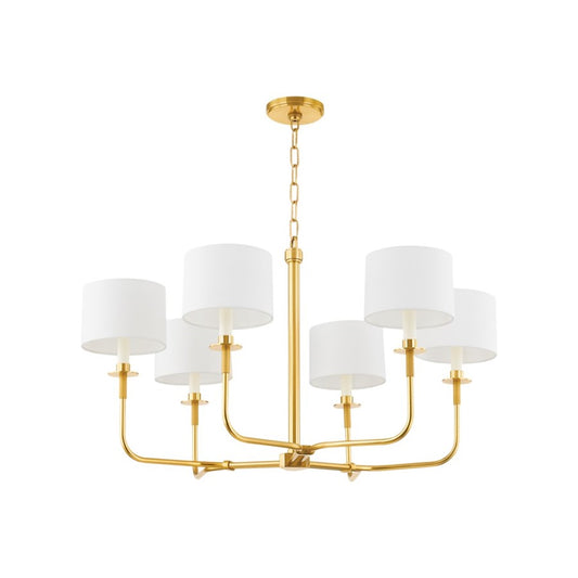 Hudson Valley Paramus 1 Light 36" Chandelier, Aged Brass/White - 9136-AGB