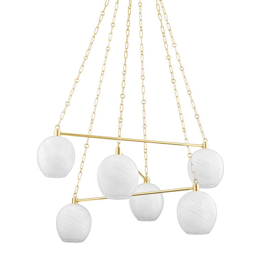 Hudson Valley Asbury Park 6 Light Chandelier in Aged Brass/White - 9138-AGB