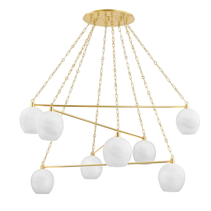 Hudson Valley Asbury Park 8 Light Chandelier in Aged Brass/White - 9155-AGB