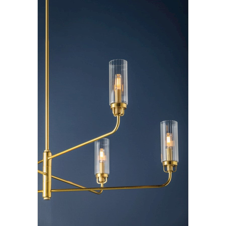 6 Light Chandelier, Aged Brass