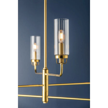 6 Light Chandelier, Aged Brass