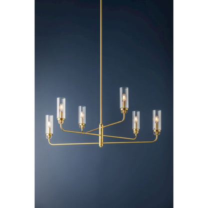 6 Light Chandelier, Aged Brass