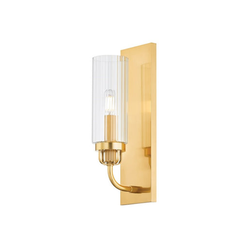 Hudson Valley Halifax 1 Light Wall Sconce, Aged Brass/Clear Ribbed - 9314-AGB