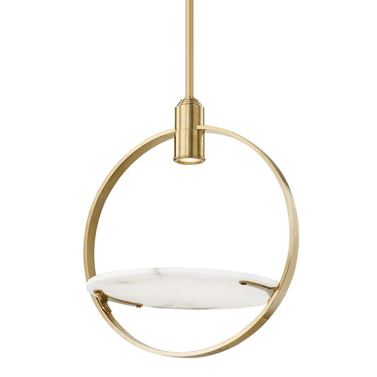 Hudson Valley Dreyer 1 Light Pendant, Aged Brass/Alabaster Shade - 9400-AGB