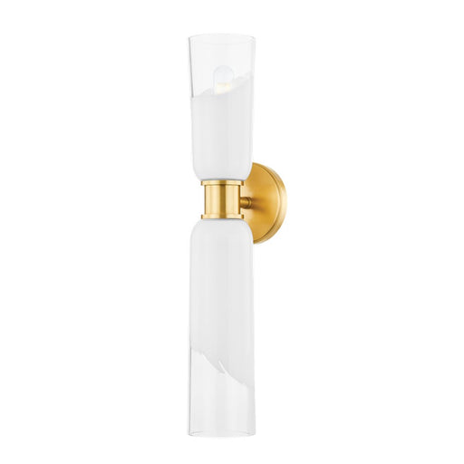 Hudson Valley Wasson 2 Light Wall Sconce, Aged Brass/Clear/Opal - 9602-AGB