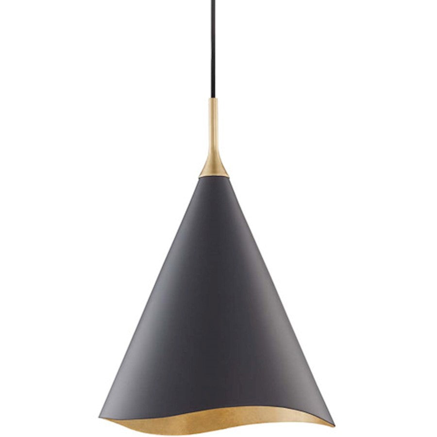 Hudson Valley Martini 1 Light 18.5" Pendant, 75W, Gold Leaf/Black - 9613-GL-BLK