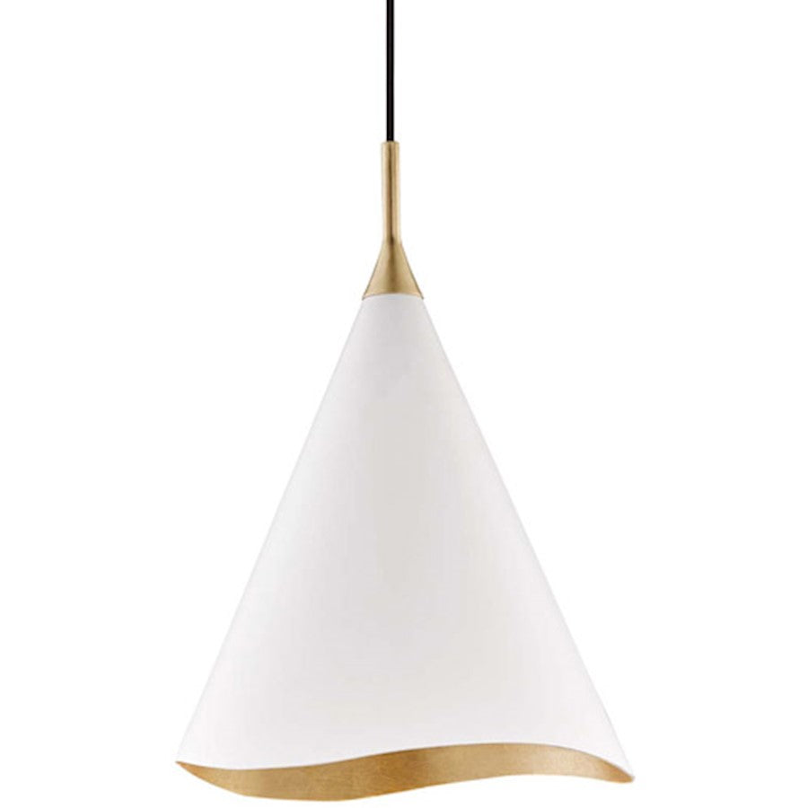 Hudson Valley Martini 1 Light 18.5" Pendant, 75W, Gold Leaf/White - 9613-GL-WHT