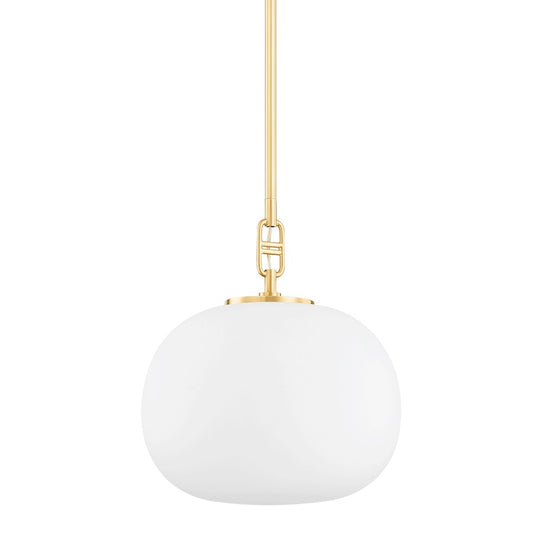 Hudson Valley Ingels 1 Light 13" Pendant, Aged Brass/Opal - 9717-AGB