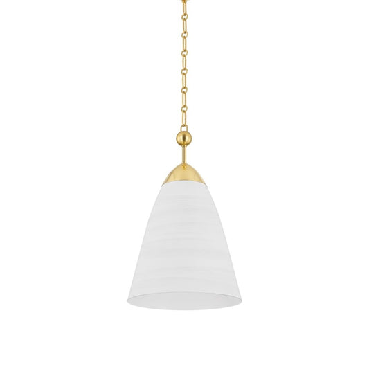 Hudson Valley Bronson 1 Light 13" Pendant, Brass/White Plaster - BKO1500-AGB-WP