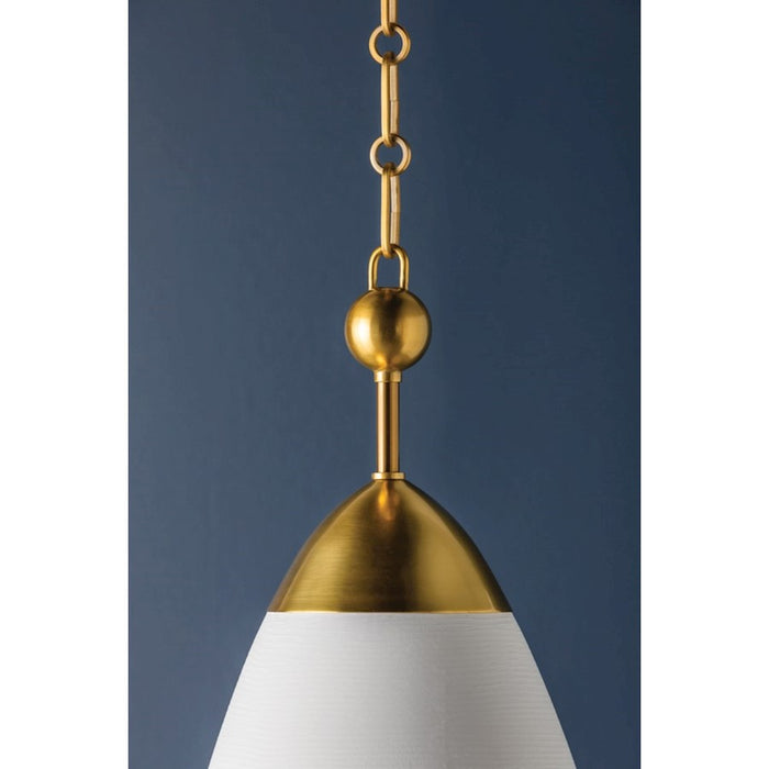 Hudson Valley Bronson 1 Light Pendant, Brass/White Plaster