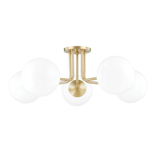 Mitzi Stella 5 Light Semi Flush, Aged Brass/White - H105605-AGB