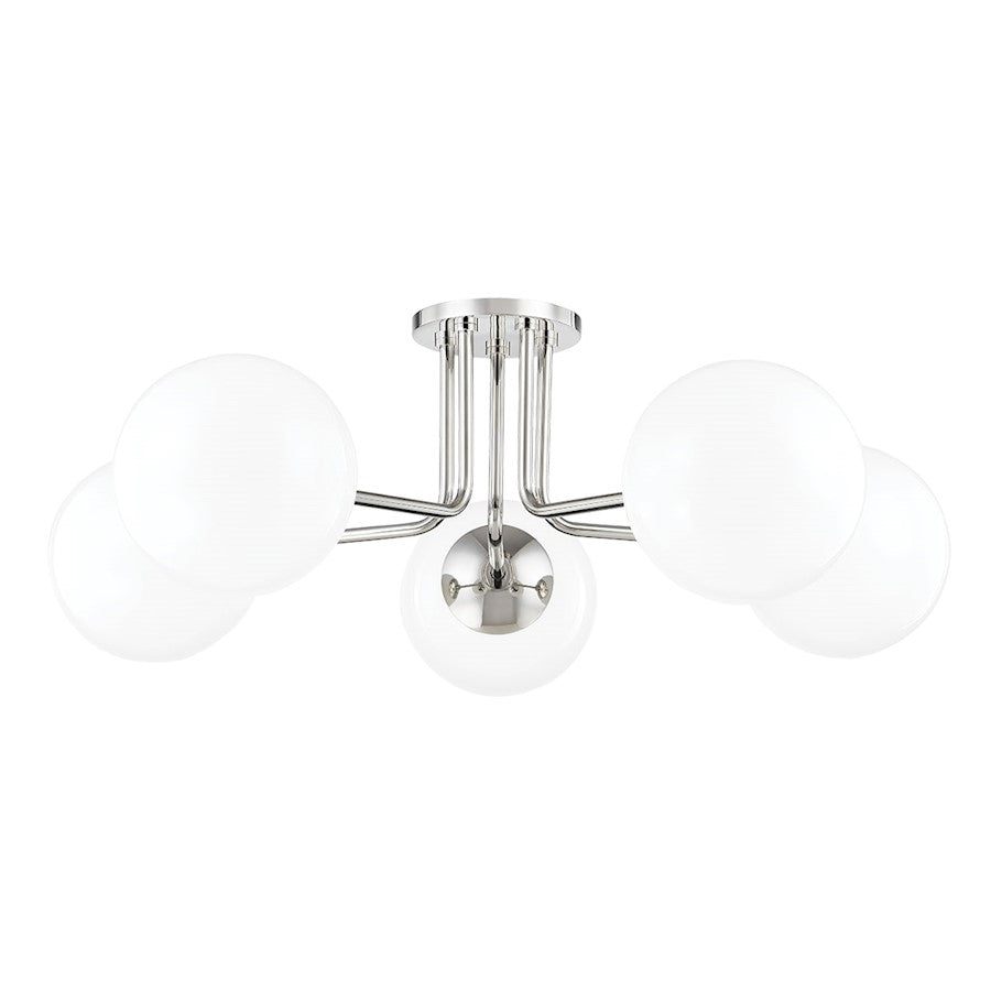 Mitzi Stella 5 Light Semi Flush, Polished Nickel/White - H105605-PN