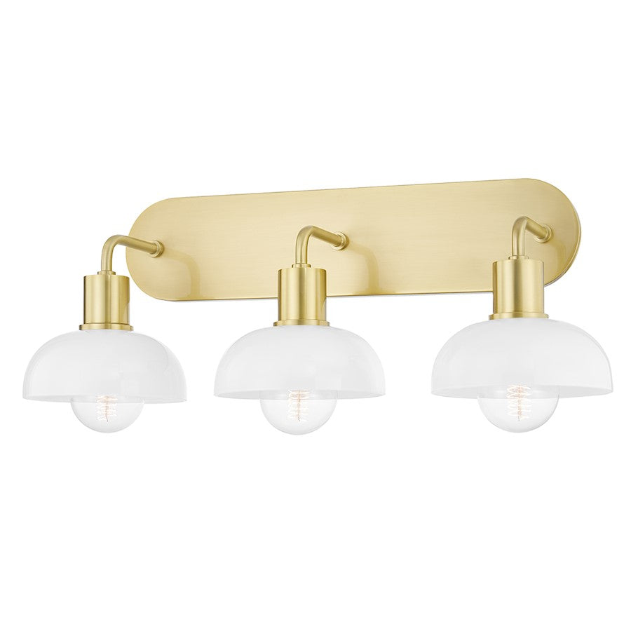 Mitzi Kyla 3 Light Bath Bracket, Aged Brass/Opal Glossy - H107303-AGB