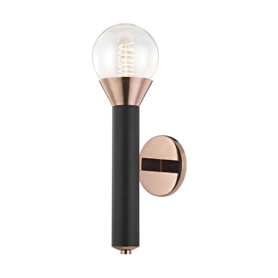 Mitzi Via 1 Light Wall Sconce, Polished Copper/Black - H169101-POC-BK