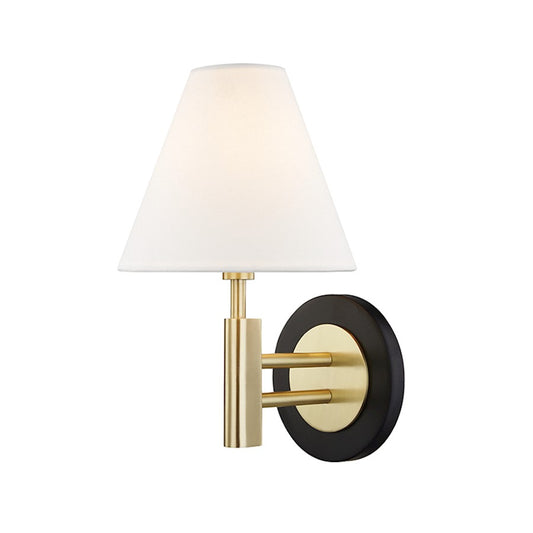 Robbie 1 Light Wall Sconce, Aged Brass-Black