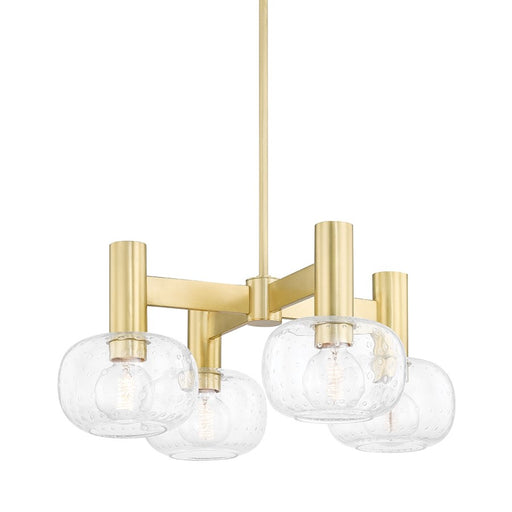 Mitzi Harlow 4 Light Chandelier, Aged Brass/Clear Seeded - H403804-AGB
