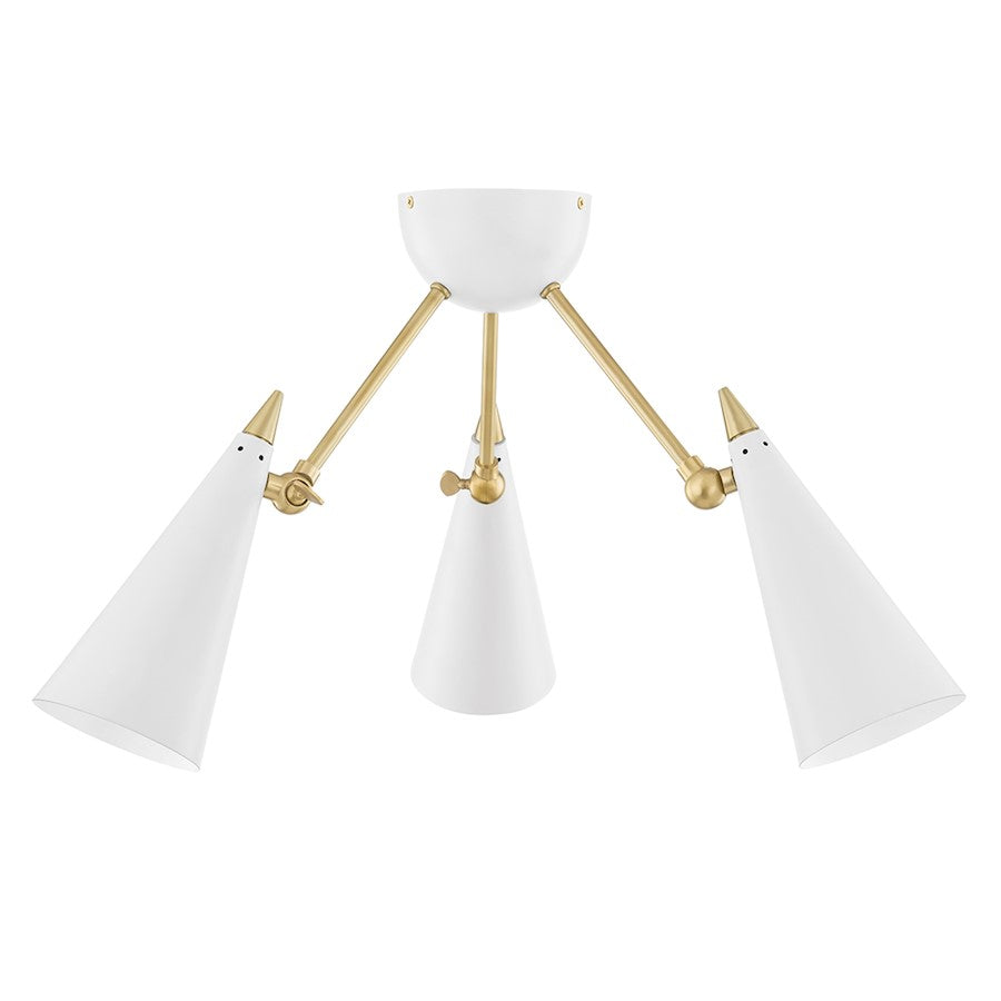 Mitzi Moxie 3 Light Semi Flush Mount, Aged Brass/White Shade - H441603-AGB-WH